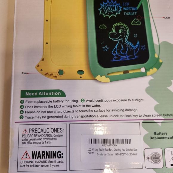 Kids LCD Writing Tablet 10" - Cute Green and Yellow Dinosaur Design - Picture 3 of 4